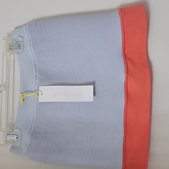 BCBGeneration Size M/L Stretchy Pearl Blue & Bright Salmon Mini Skirt, NEW w/Tag - Picture 2 of 10